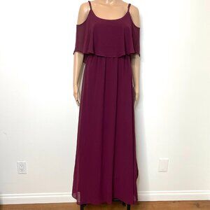Show Me Your Mumu Dress Womens M Merlot Caitlin Ruffle Maxi Formal Chiffon Bride